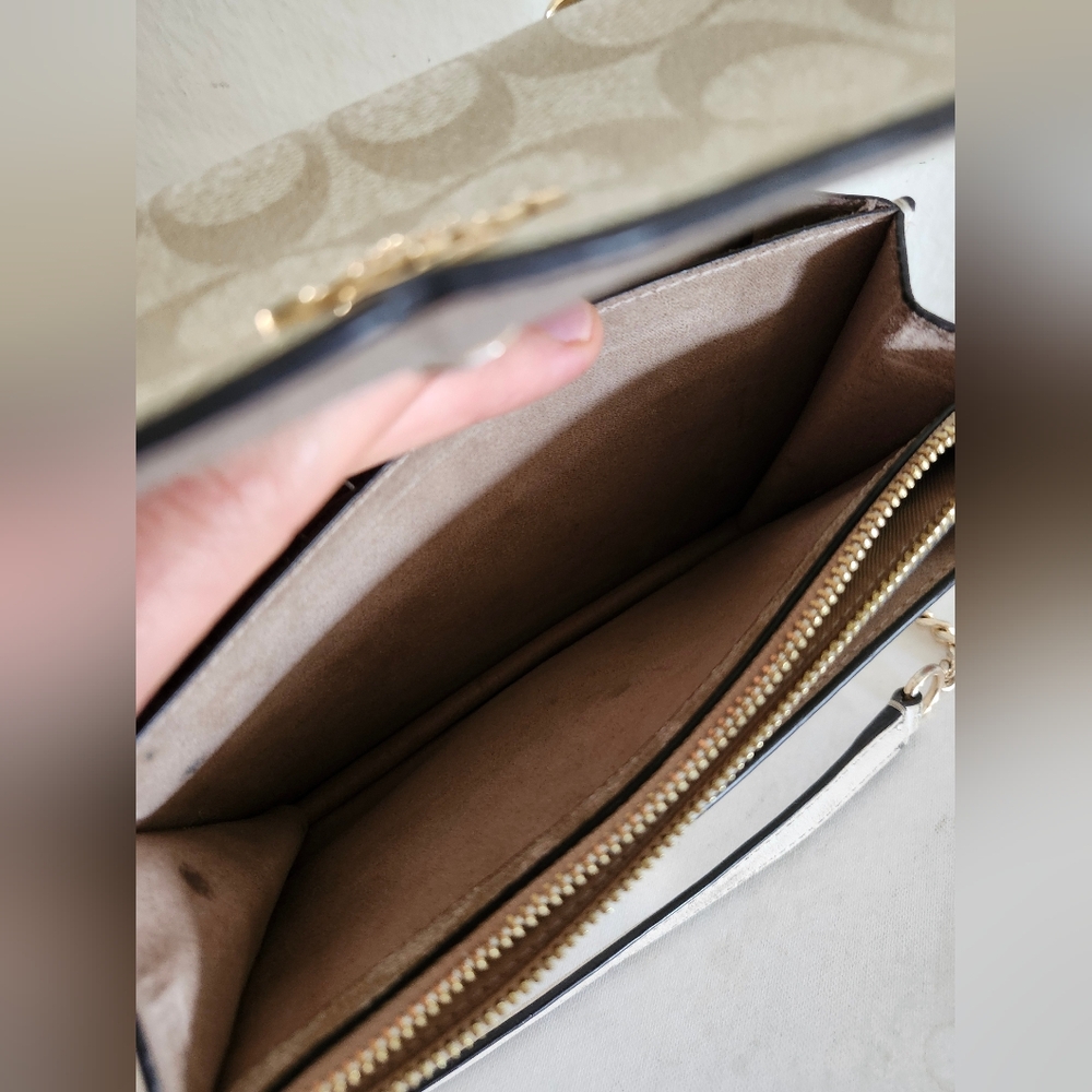Coach Beige Signature Canvas Chain Crossbody Bag - Picture 5 of 13